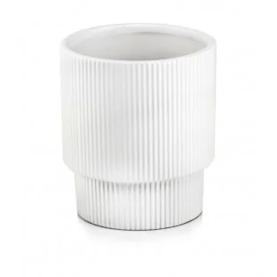 Osłonka biała ceramiczna karbowana doniczka 16x20 cm