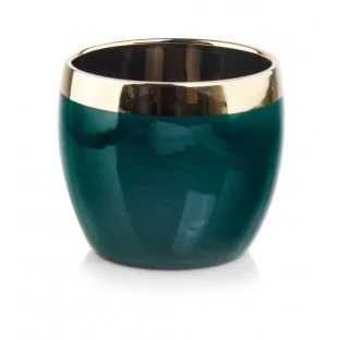 Osłonka zielona ze złotym paskiem doniczka kula 11x9,5