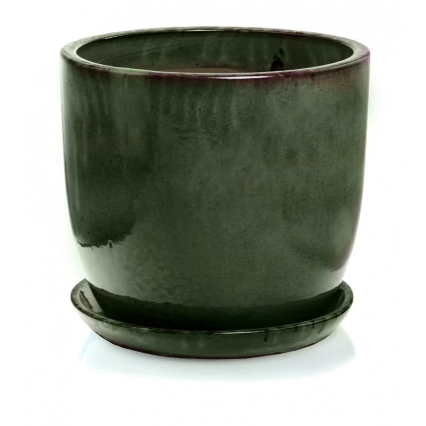 Donica ogrodowa ceramiczna ciemno zielona z podstawkiem 23 cm