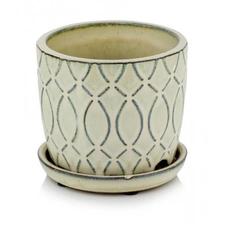 Donica kremowa mała ceramiczna z podstawkiem 13 cm