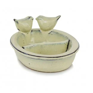 Misa ogrodowa kremowa ceramiczna z ptaszkami 16x22 cm