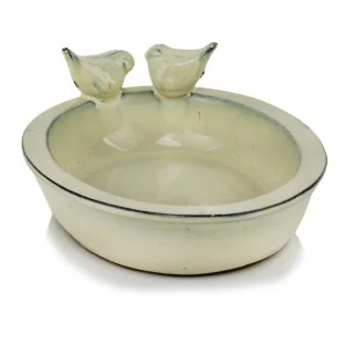 Poidełko dla ptaków kremowe ceramiczne 30x24 cm