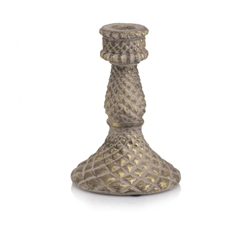 Świecznik ceramiczny mosiądz stare złoto 15 cm