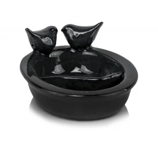 Misa ogrodowa czarna ceramiczna z ptaszkami 16x22 cm
