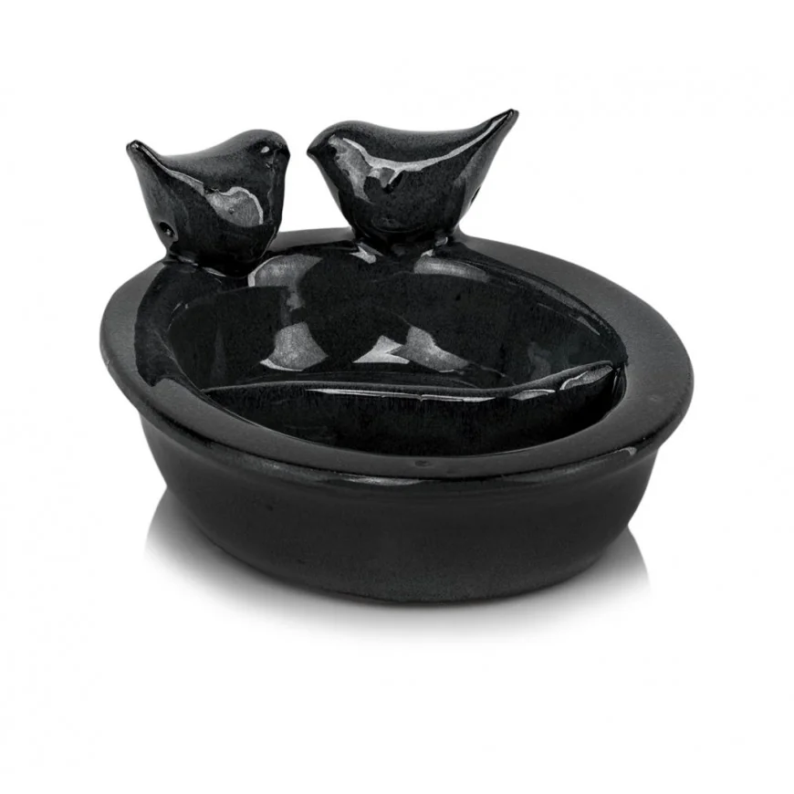 Misa ogrodowa czarna ceramiczna z ptaszkami 16x22 cm