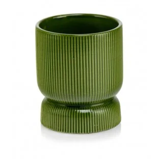 Osłonka zielona karbowana ceramiczna doniczka 16x20 cm