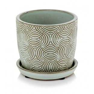 Doniczka miętowa mała ceramiczna z podstawkiem 13 cm