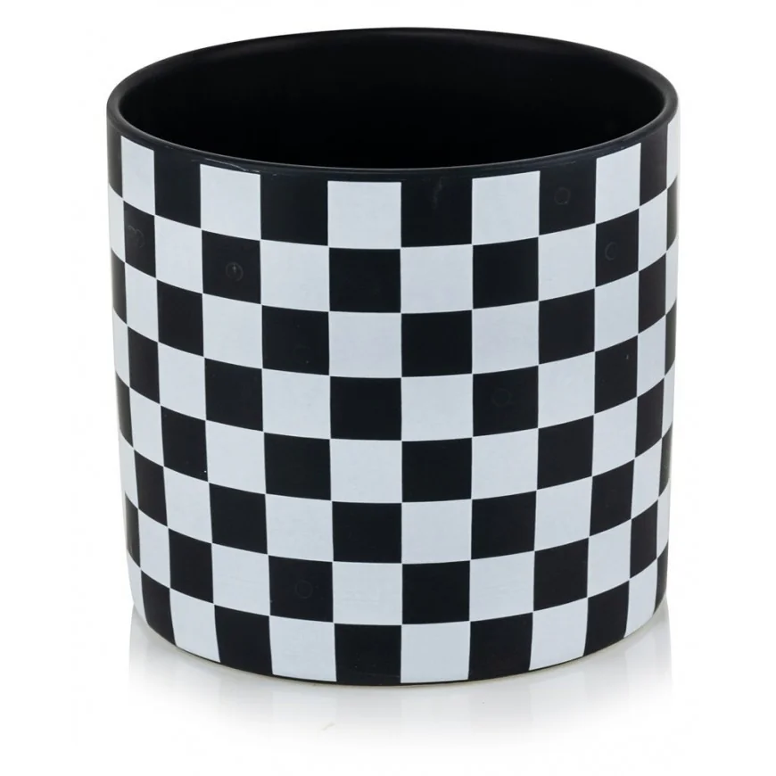 Osłonka w kratkę czarno biała ceramiczna 13 cm