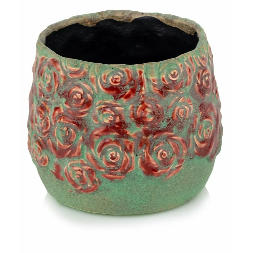 Osłonka zielona w róże rustykalna romantyczna 14 cm