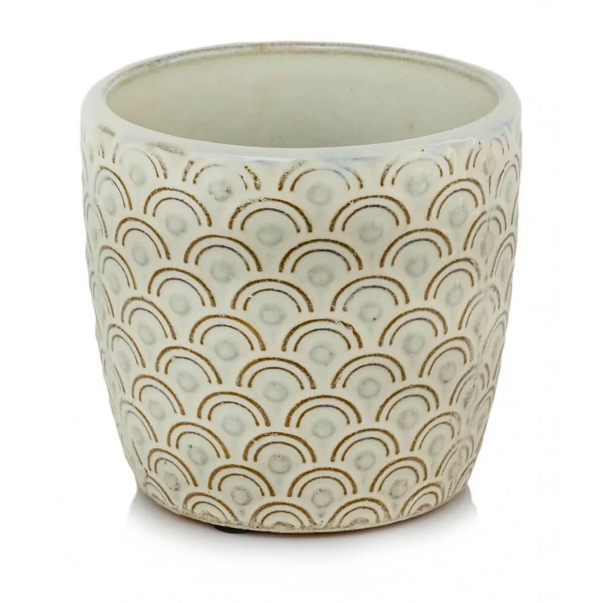 Osłonka kremowa mała ceramiczna z wzorem 13 cm