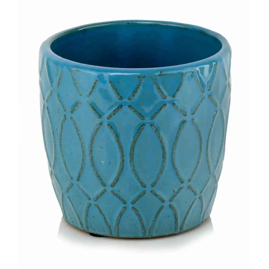 Osłonka niebieska mała ceramiczna rustykalna 13 cm