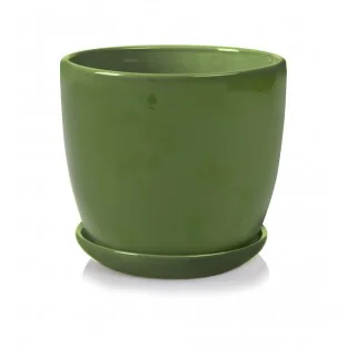 Doniczka zielona z podstawką ceramiczna 15 cm