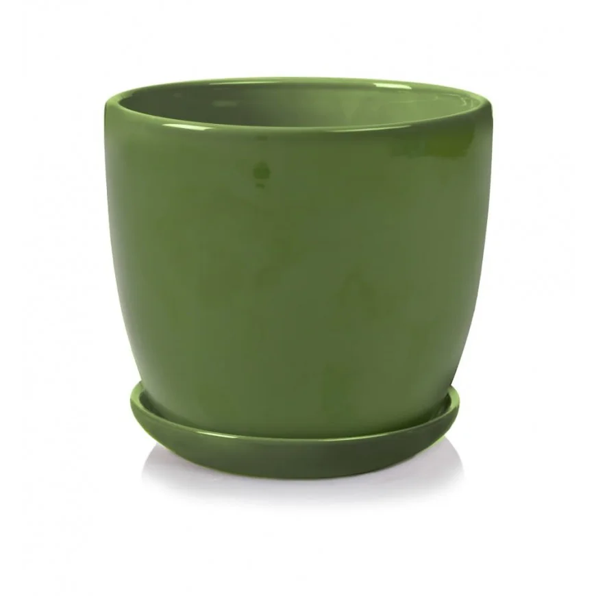 Doniczka zielona z podstawką ceramiczna 15 cm