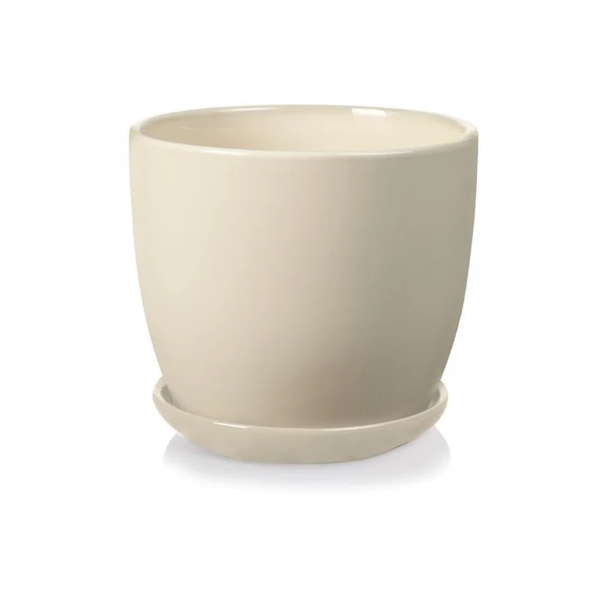 Doniczka kremowa z podstawką ceramiczna donica 17 cm
