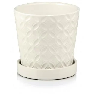 Doniczka kremowa ceramiczna z podstawką donica 15 cm