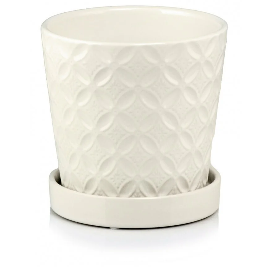 Doniczka kremowa ceramiczna z podstawką donica 15 cm