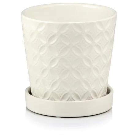 Doniczka kremowa ceramiczna z podstawką donica 15 cm