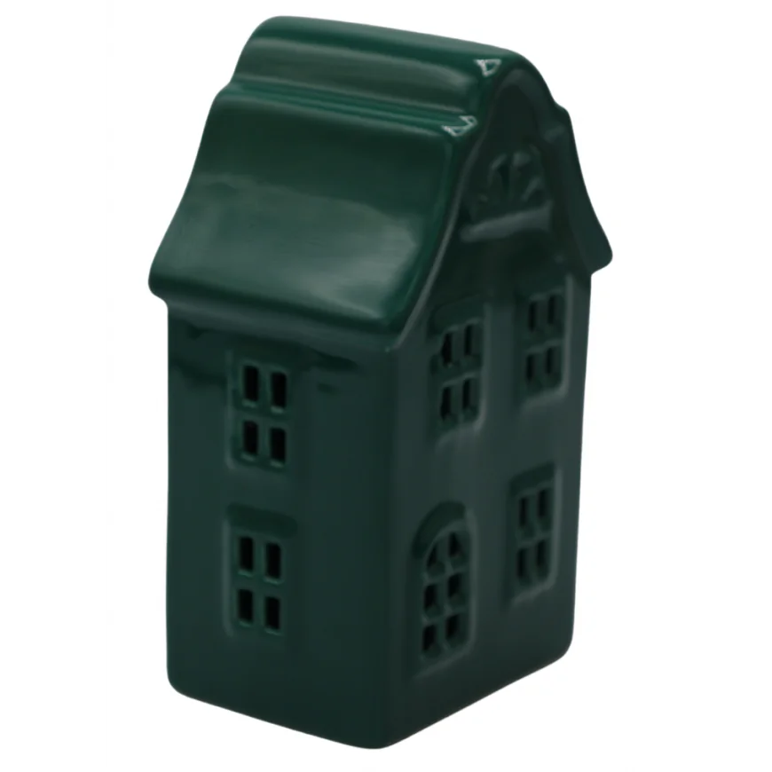 Domek led zielony ceramiczny latarenka 15,5 cm