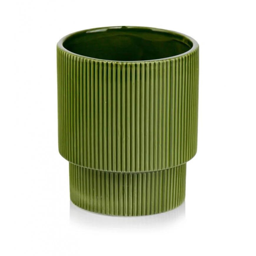 Osłonka zielona karbowana ceramiczna doniczka 16 cm