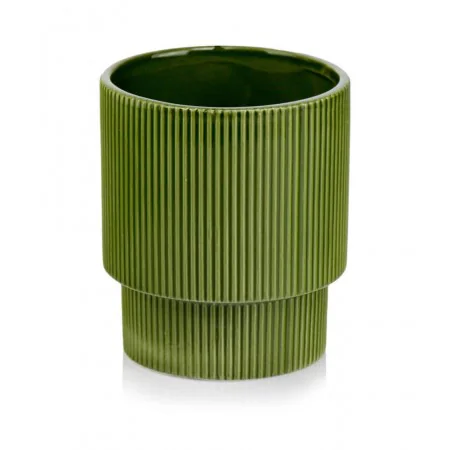 Osłonka zielona karbowana ceramiczna doniczka 16 cm