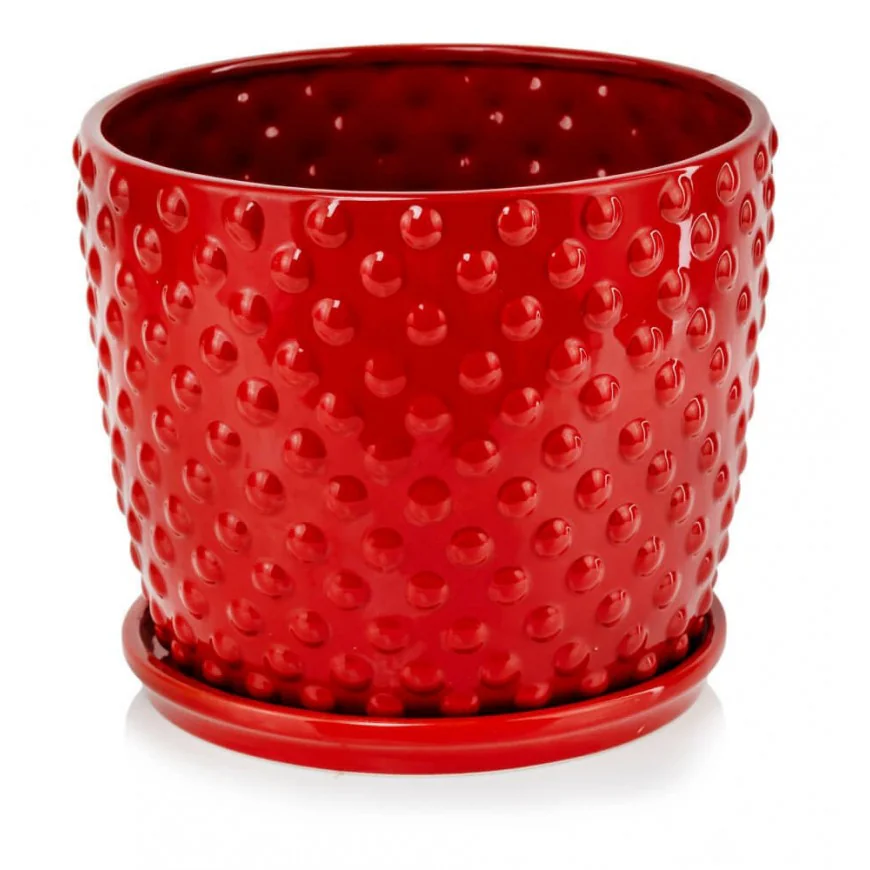 Doniczka czerwona z podstawką ceramiczna 20 cm