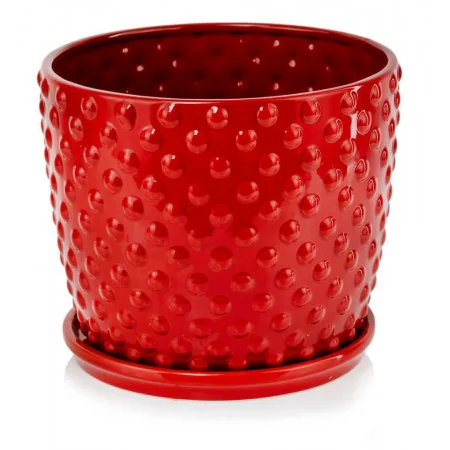 Doniczka czerwona z podstawką ceramiczna 20 cm