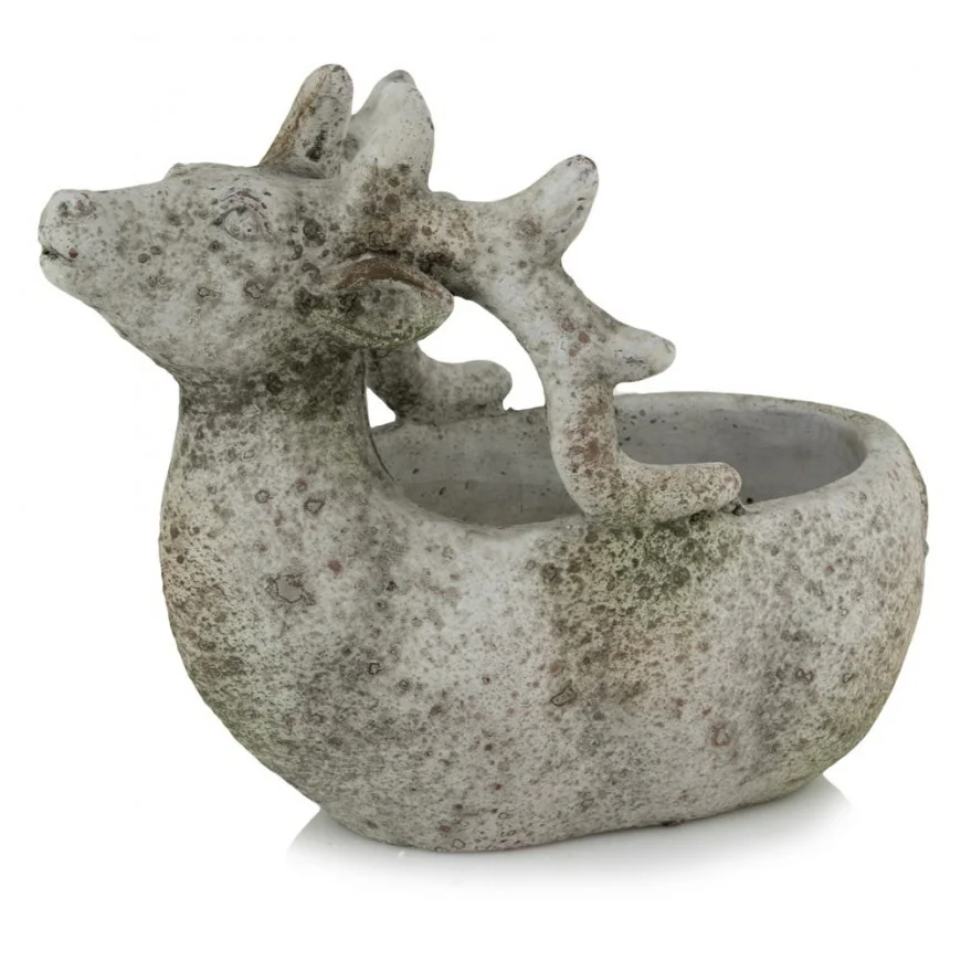 Misa z reniferem ceramiczna szara vintage 16x15 cm
