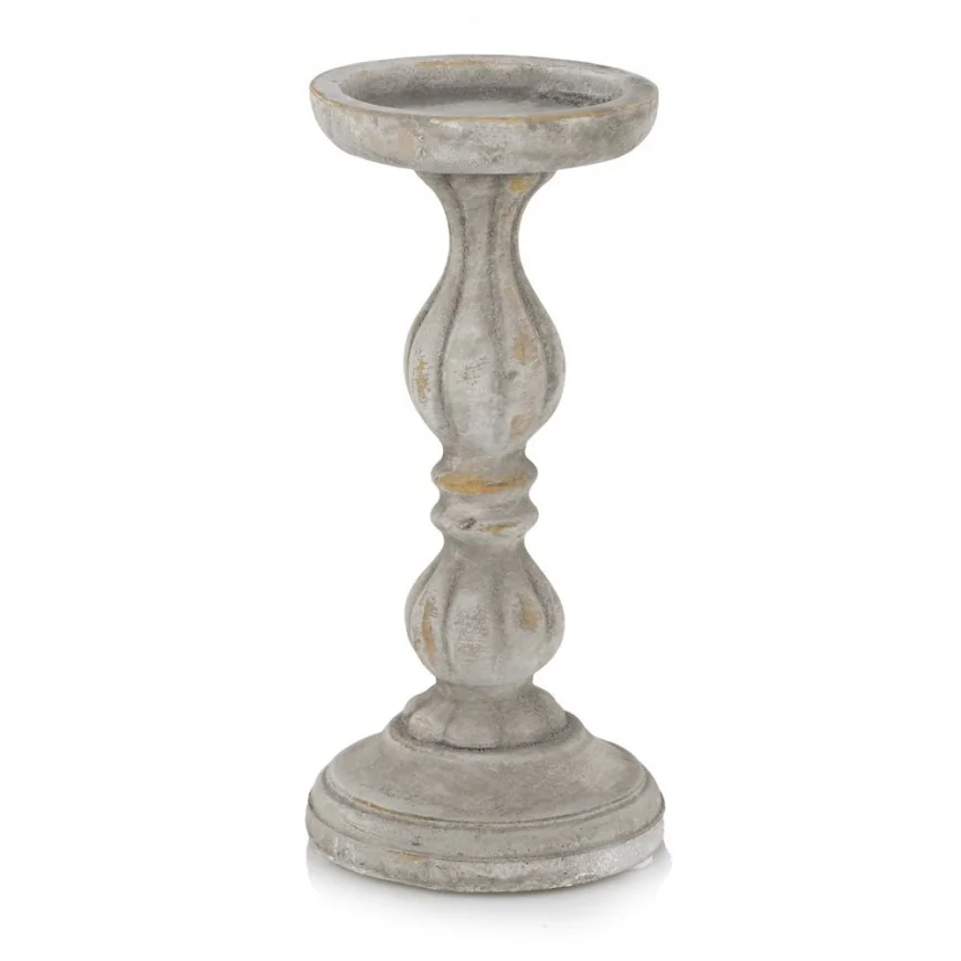 Świecznik ceramiczny patynowany szary złoty 23 cm