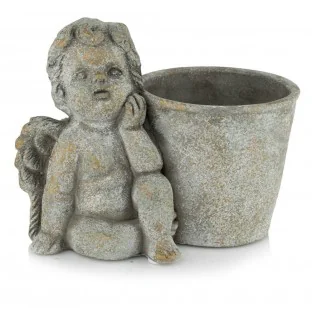 Osłonka z aniołem ceramiczna patynowana 21x13 cm