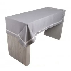 Obrus szary z koronką prostokątny 140x160